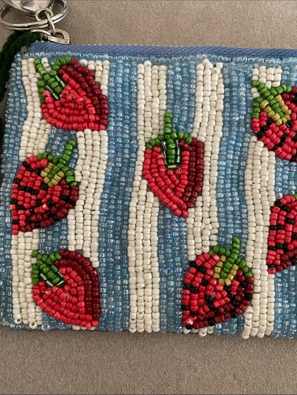 Sol and Mer Light Blue Beaded Strawberry Coin Purse. NEW